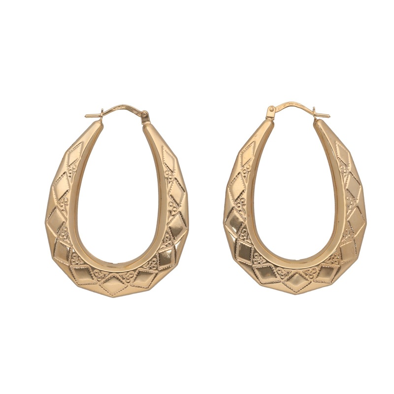 New 9ct Gold Fancy Patterned Oval Earrings