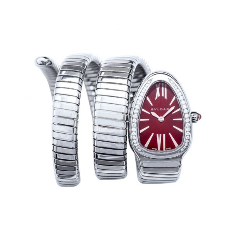 Serpenti Tubogas Quartz Red Lacquered Dial Diamond Ladies Watch