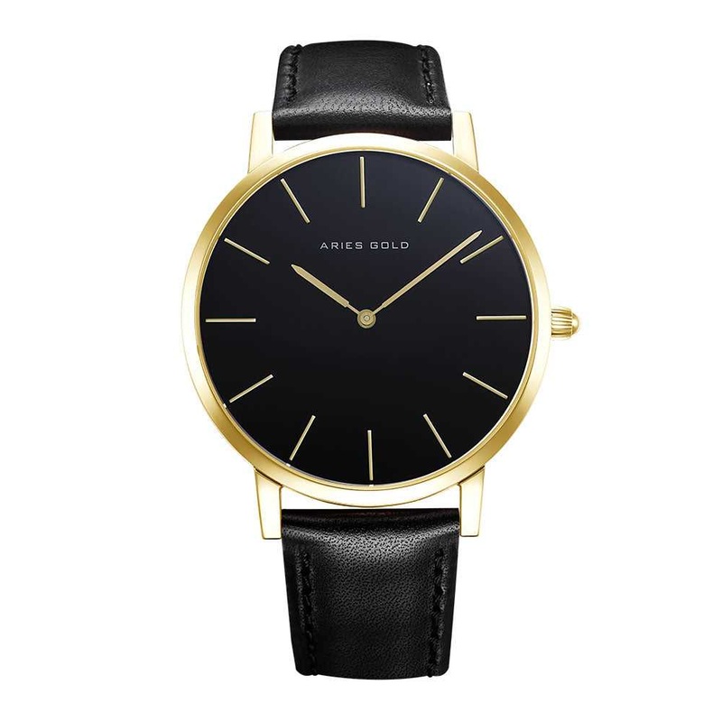 ARIES GOLD URBAN SANTOS G 1022 G-BK BLACK LEATHER STRAP MEN’S WATCH