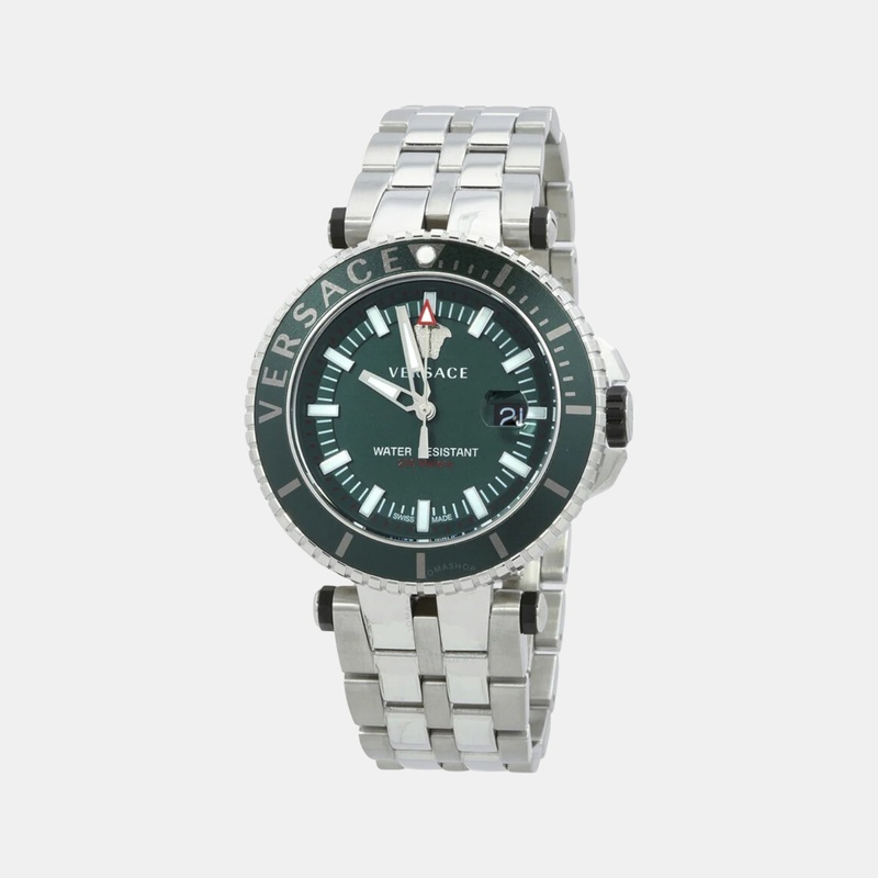 Versace Men Quartz Green Dial Analog Stainless Steel Watch VEAK00721