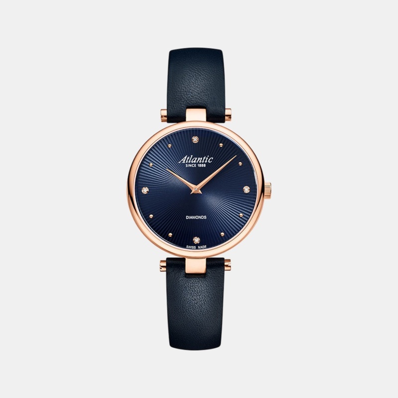 Atlantic Elegance Royal Women Quartz Blue Dial Analog Leather Watch 29044.44.57