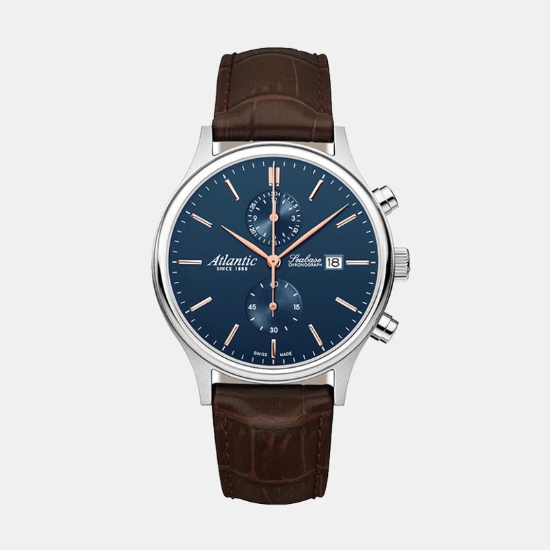 Atlantic Men Quartz Blue Dial Chronograph Leather Watch 64452.41.51R