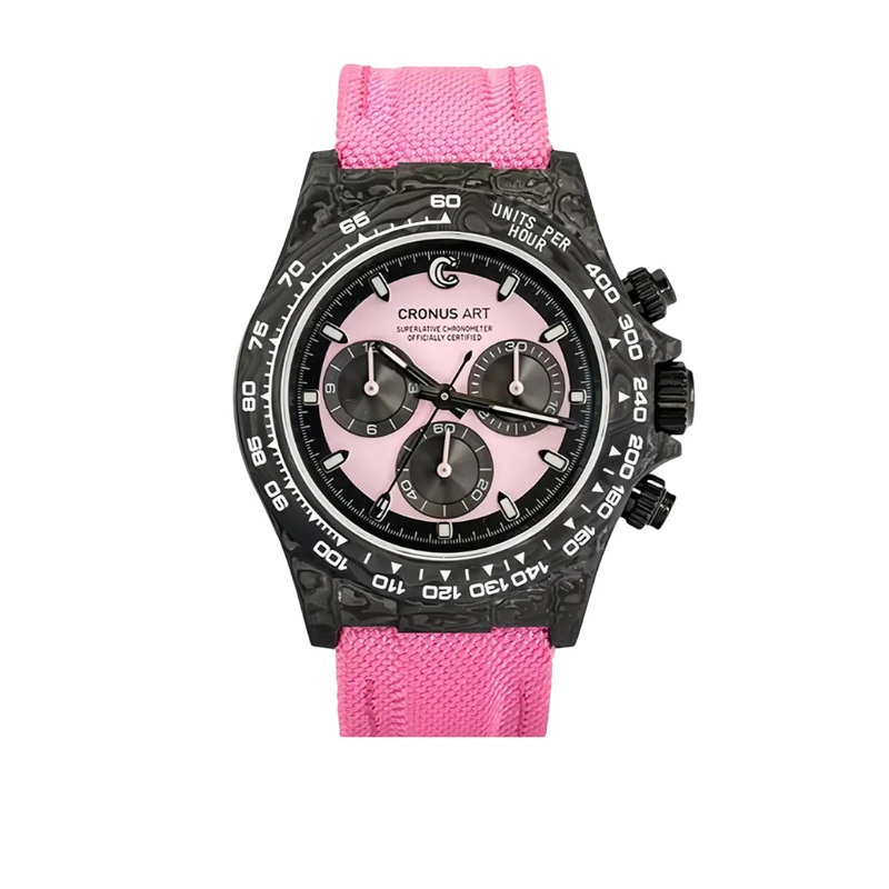 Cronus Art High Quality Canvas Woven Pink Strap Men Watch CM016-012