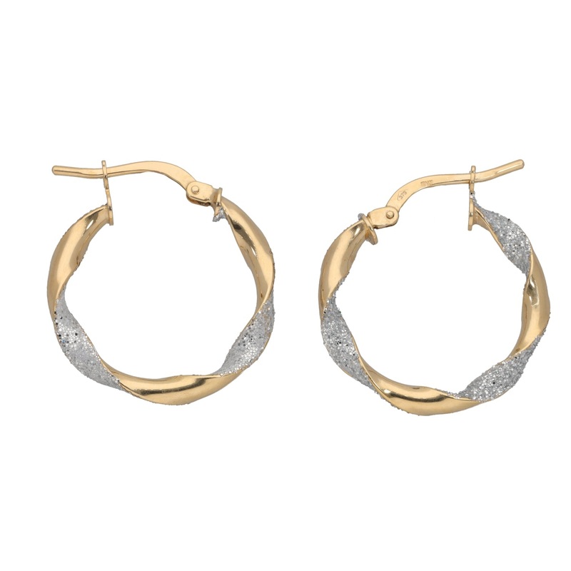 New 9ct Gold Small Twisted Hoop Glitter Earrings