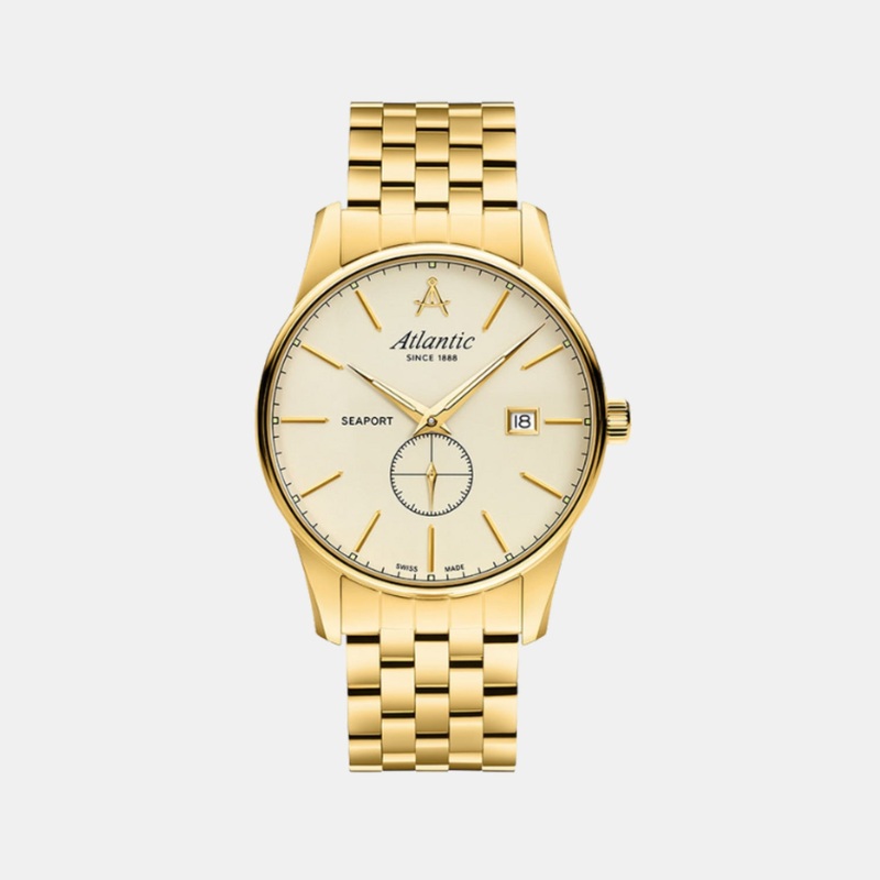 Atlantic Men Quartz Gold Dial Analog Stainless Steel Watch 56357.45.31