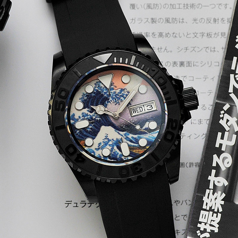 CWH Special Custom Collective Black Water – Day and Date Display PVD Black Stainless Steel Rubber Strap Divers Watch CH-MOD-M28