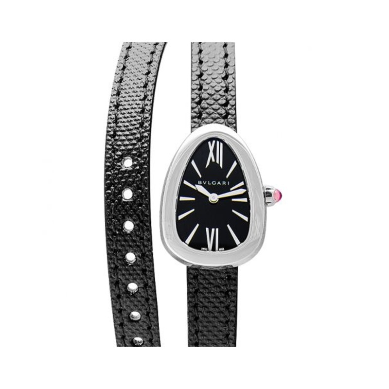 Serpenti Black Dial Ladies Double Wrap Leather Watch 102782