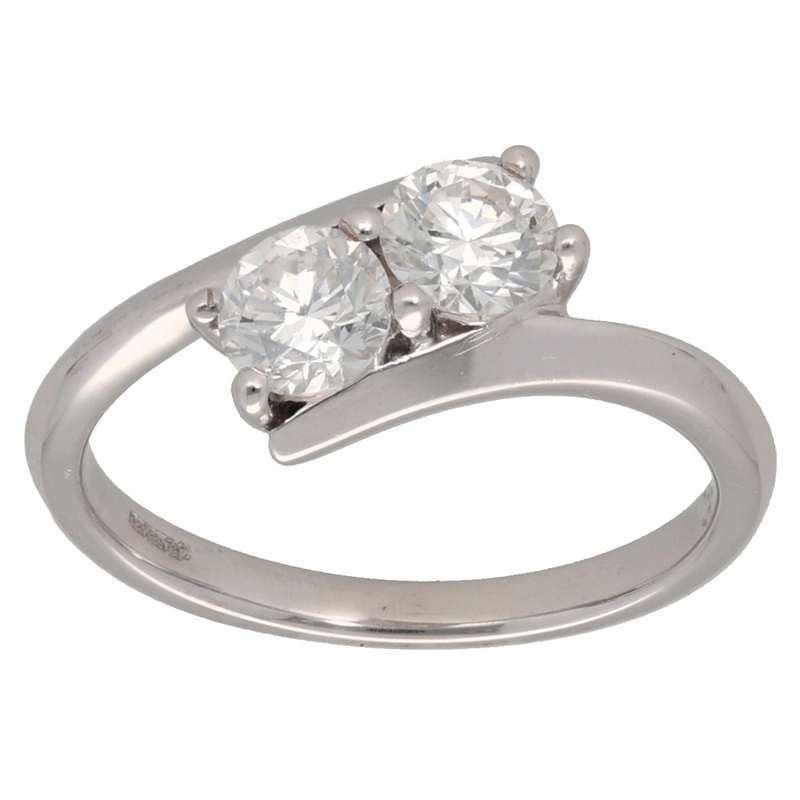 18ct White Gold 0.86ct Diamond Two Stone Ring Size M
