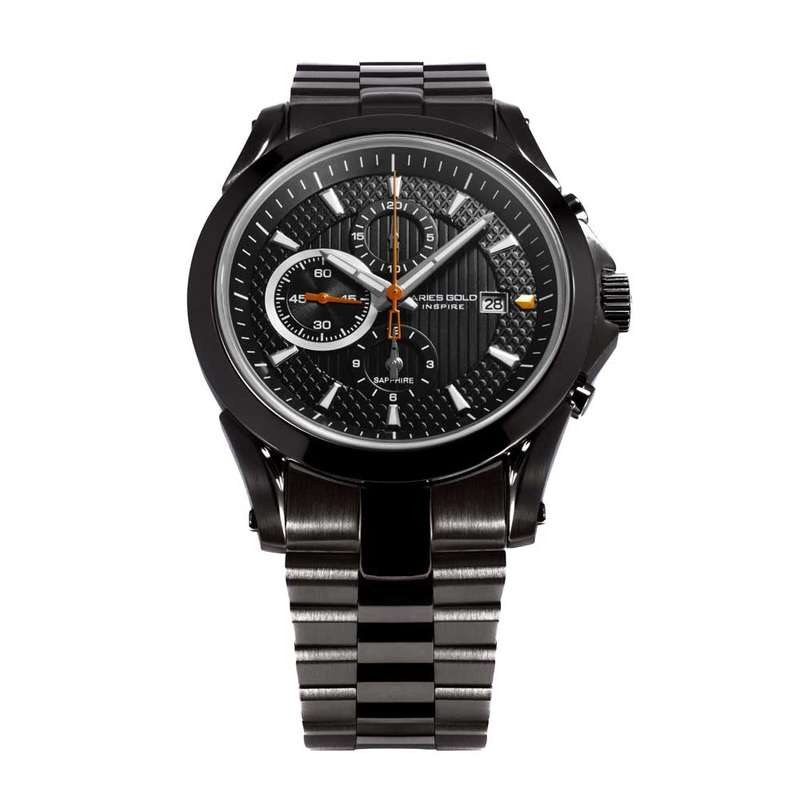 ARIES GOLD CHRONOGRAPH INSPIRE CHAMPION BLACK STAINLESS STEEL G 725A CP-BLACK MEN’S WATCH