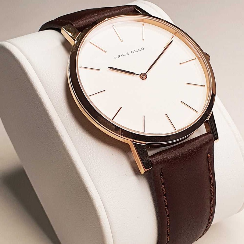 ARIES GOLD URBAN SANTOS G 1022 RG-W BURGUNDY LEATHER STRAP MEN’S WATCH