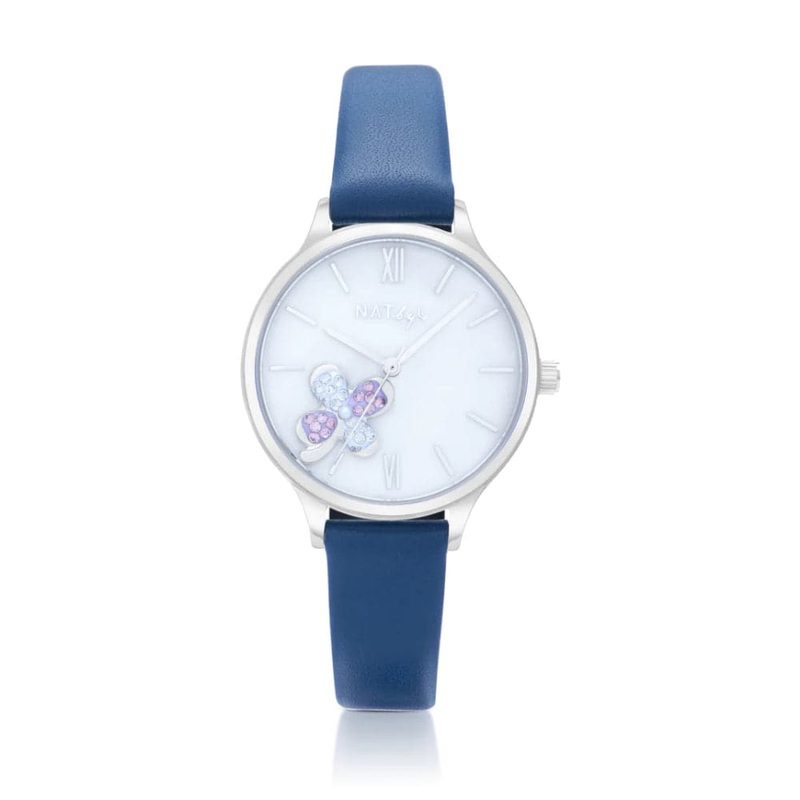 Natbyj Serendipity White Dial Deep Blue Leather Strap Women Watch NAT0502