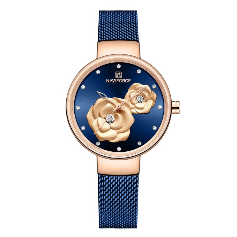 Naviforce Blue Dial Milanese Strap Women Watch NF5013 RG/BE/BE