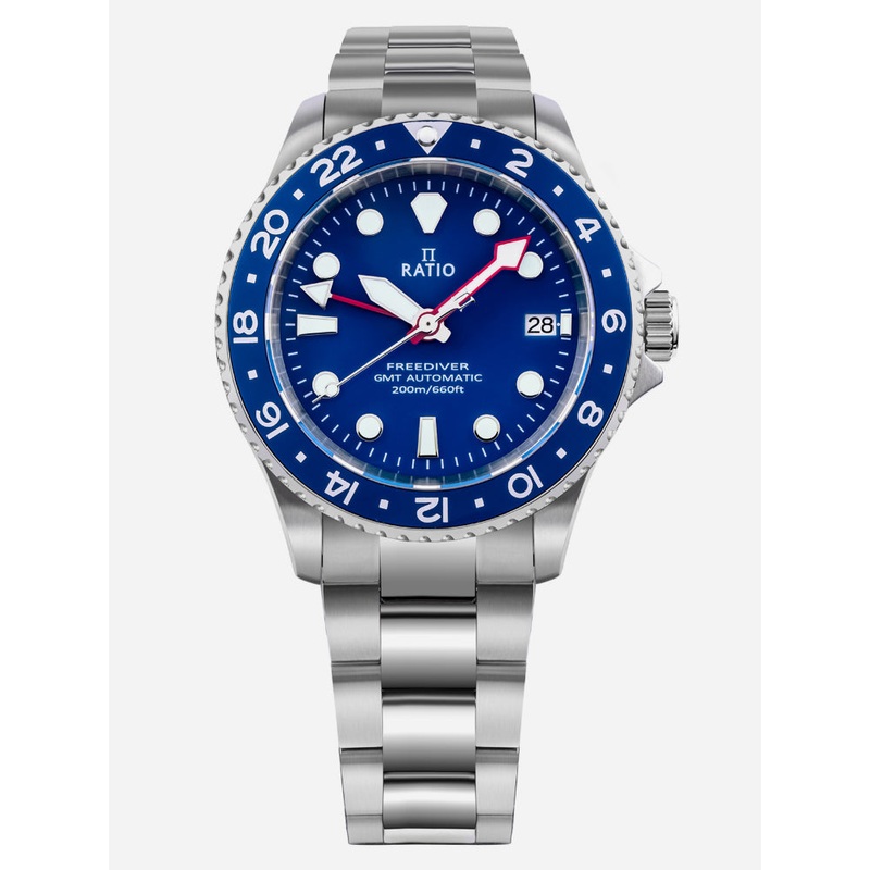 Ratio FreeDiver GMT Series Sapphire Stainless Steel Blue Dial Automatic RTF053 200M Men’s Watch