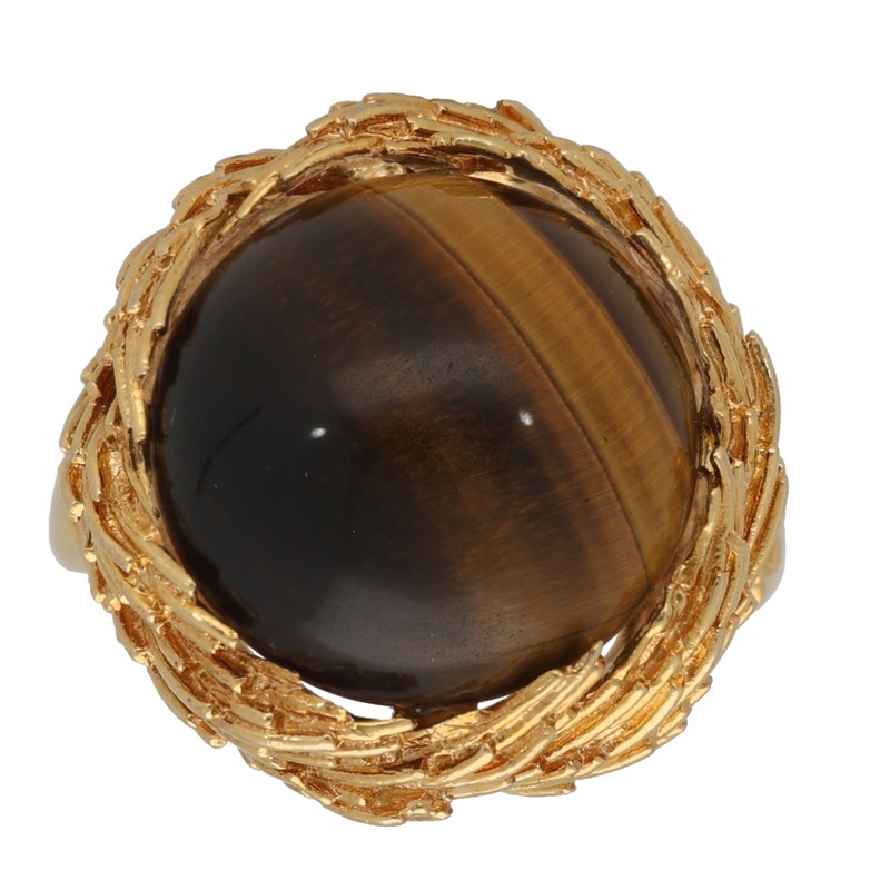 18ct Gold Tiger’s Eye Single Stone Ring Size L