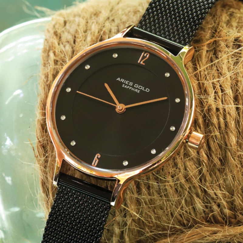 ARIES GOLD ENCHANT ROSE GOLD STAINLESS STEEL L 5033Z RG-BK MESH STRAP WOMEN’S WATCH