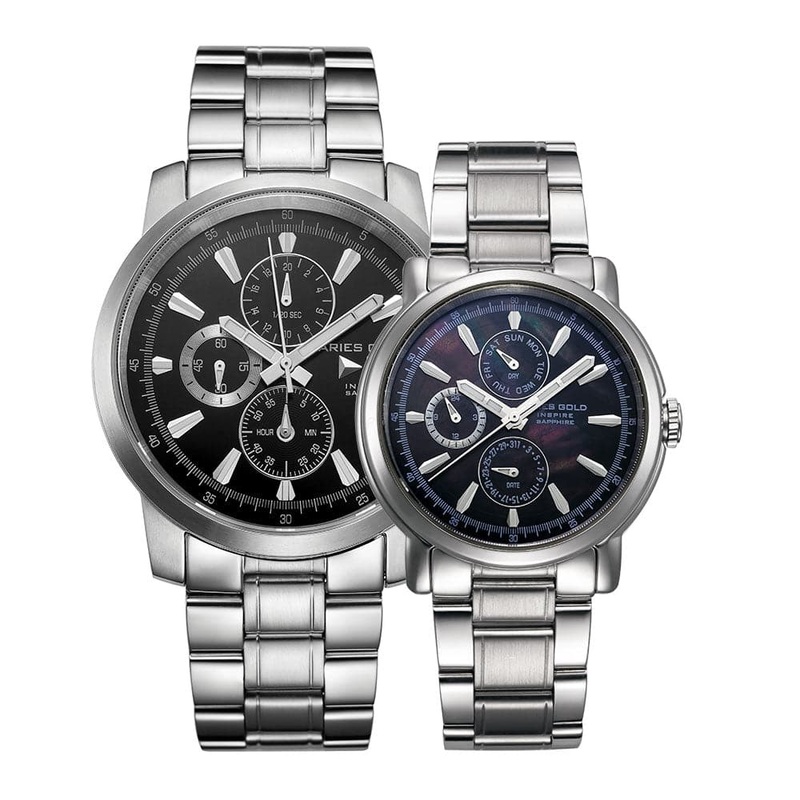 ARIES GOLD INSPIRE CONTENDER G 7301 S-BLACK & B 7302 S-BKMOP COUPLE’S WATCHES
