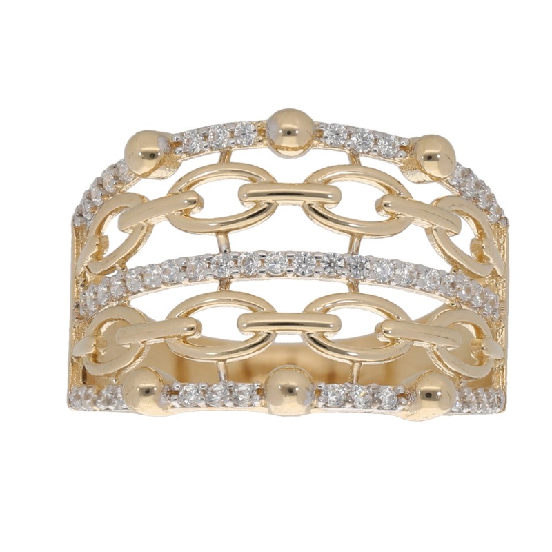 New 14ct Gold Chain Link Cubic Zirconia Ring