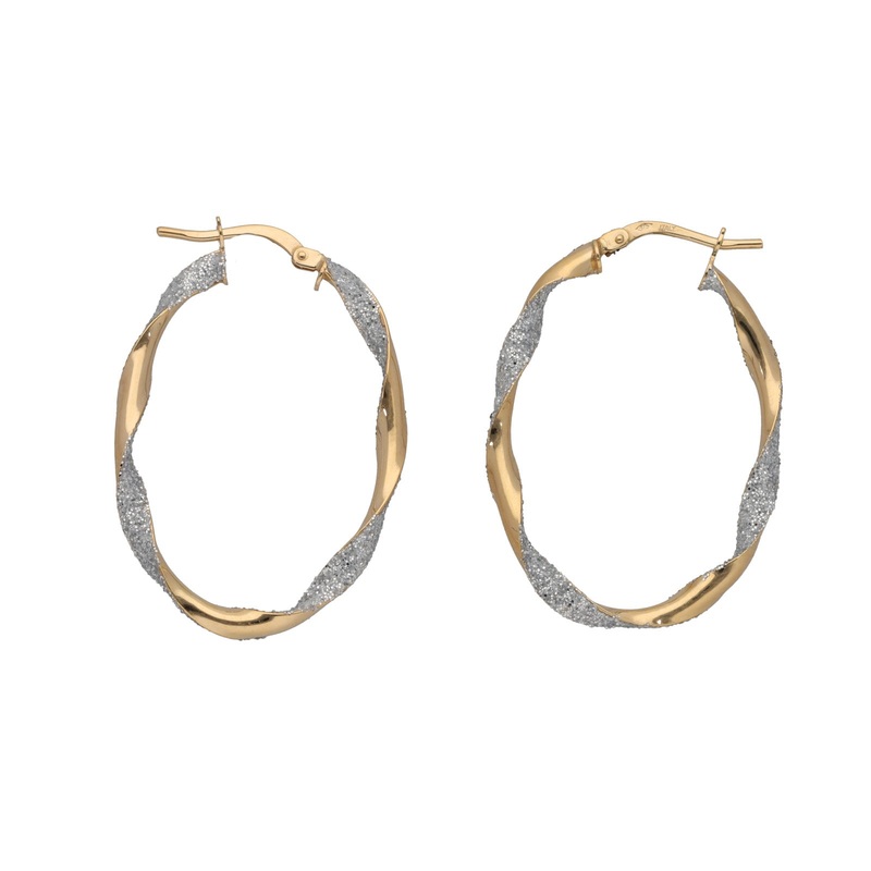 New 9ct Gold Twisted Glitter Creole Earrings