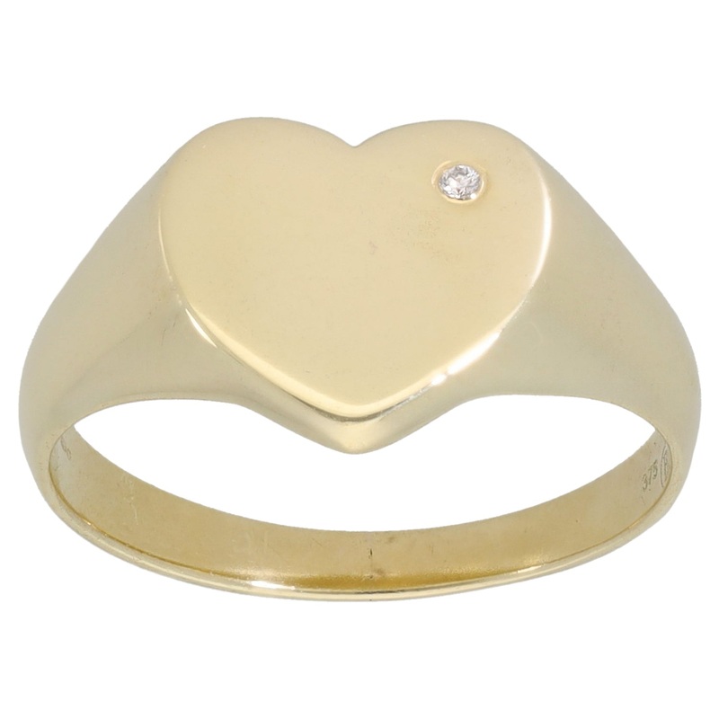 9ct Gold 0.005ct Diamond Plain Signet Ring Size K