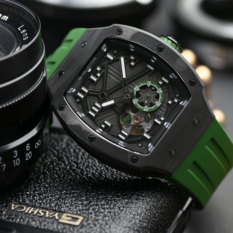 AG Collective Black Dial Green Silicon Strap Men Watch G 8047 BK-BKGN