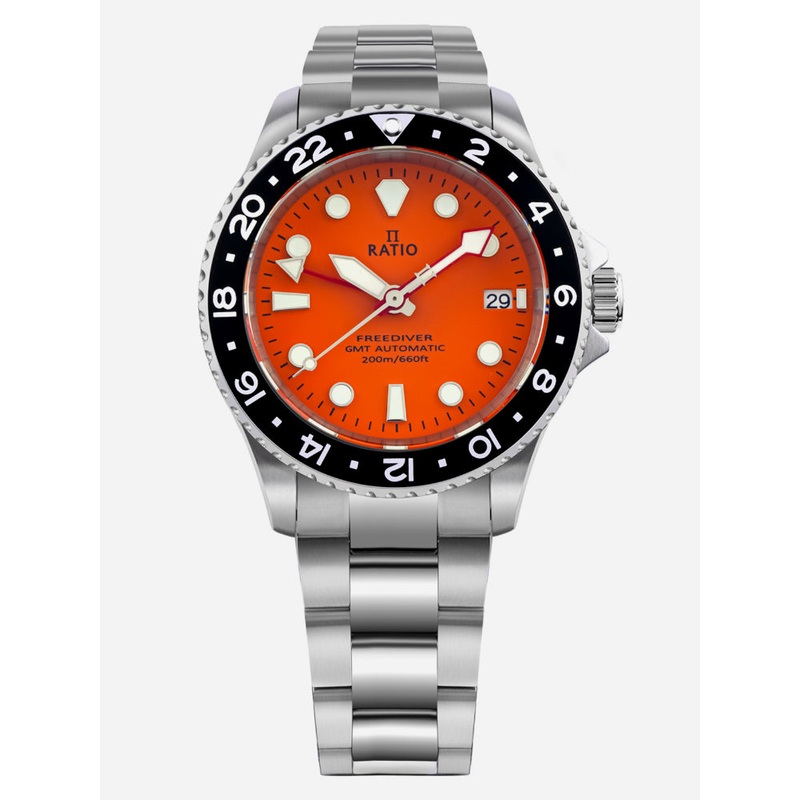 Ratio FreeDiver GMT Series Sapphire Stainless Steel Orange Dial Automatic RTF055 200M Men’s Watch