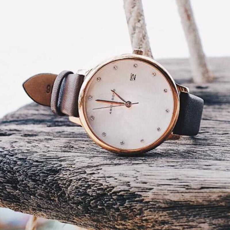 ARIES GOLD ENCHANT FLEUR ROSE GOLD STAINLESS STEEL L 5035 RG-MP LEATHER STRAP WOMEN’S WATCH