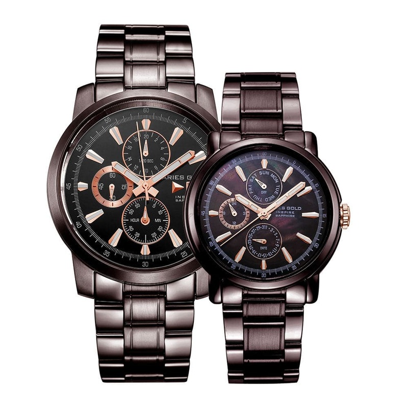 ARIES GOLD INSPIRE CONTENDER G 7301 & B 7302 CF-BKRG COUPLE’S WATCHES