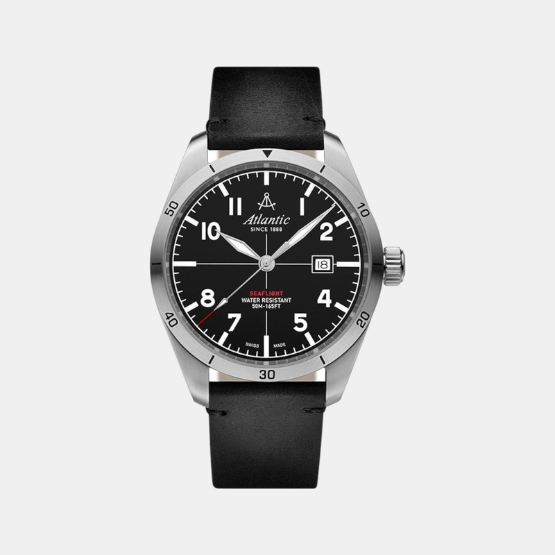 Atlantic Men Quartz Black Dial Analog Leather Watch 70351.41.65