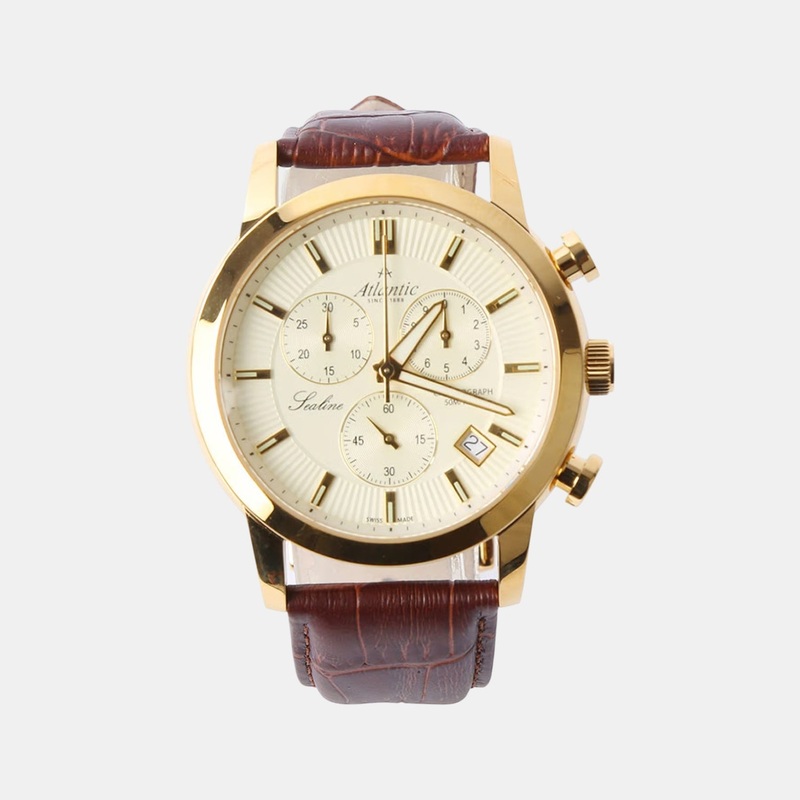 Atlantic Men Quartz Gold Dial Chronograph Leather Watch 62450.45.31