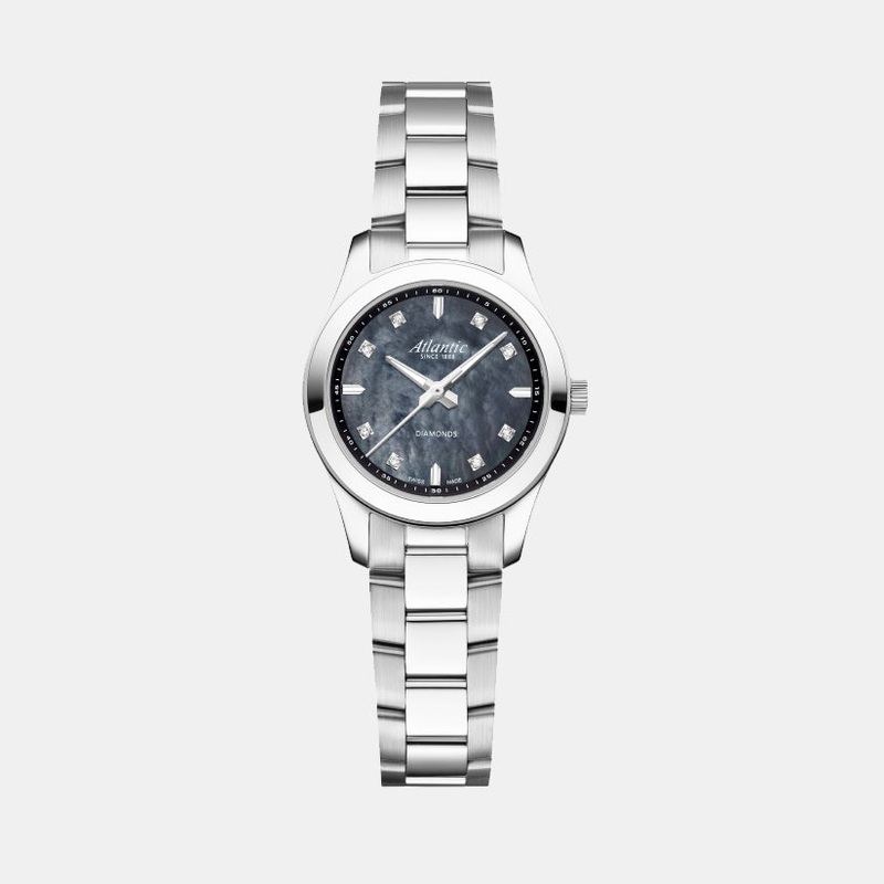 Atlantic Women Quartz Black Mother Of Pearl Dial Analog Stainless Steel Watch 20335.41.07BK