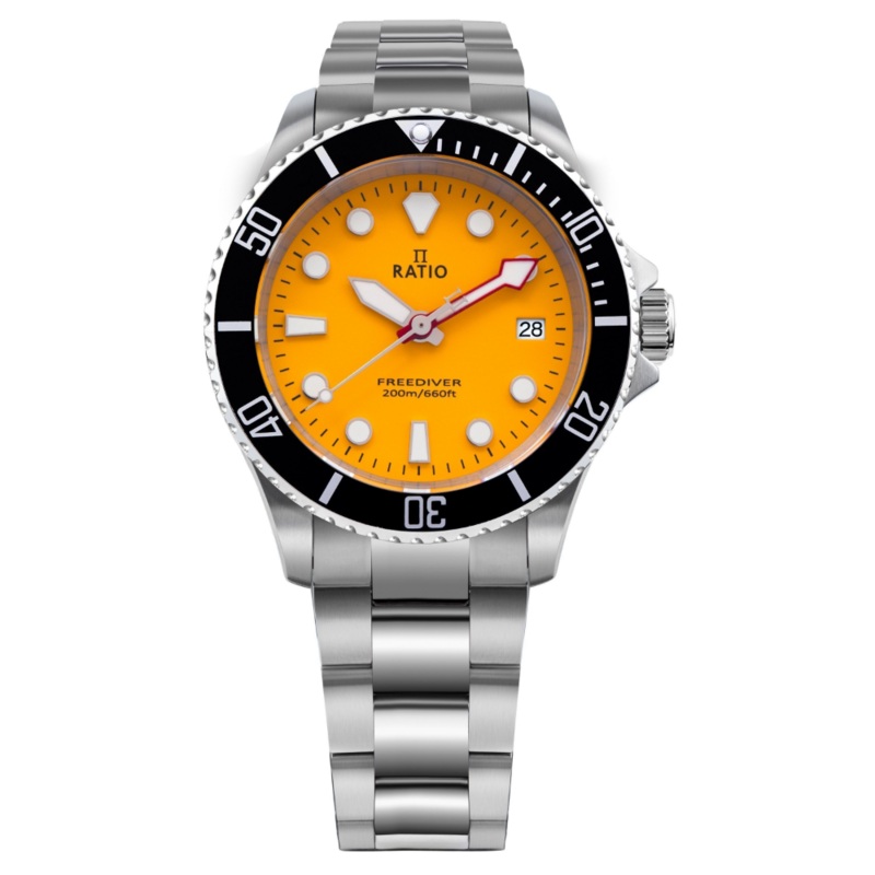 Ratio FreeDiver Sapphire Stainless Steel Yellow Dial Quartz RTF034 200M Men’s Watch