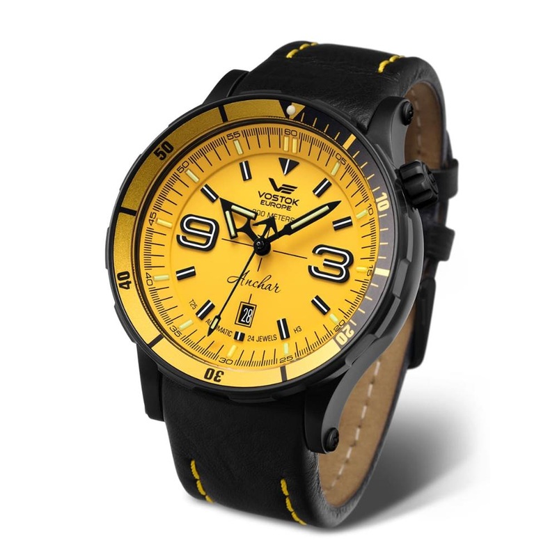 Vostok Europe Anchar Diver Automatic Black Silicone & Leather Strap Men’s Watch NH35-510C530-SL