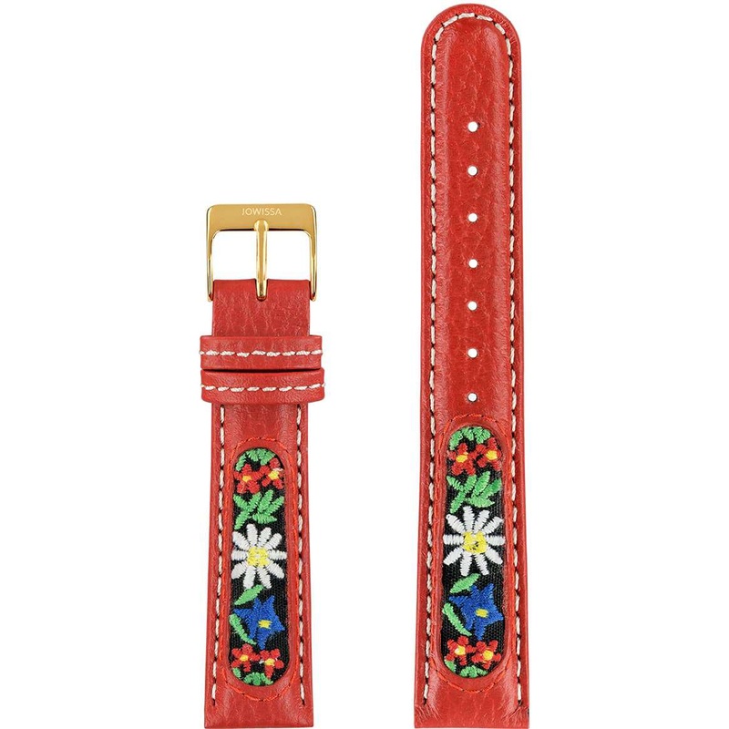 Leather Watch Band with Swiss Flower Embroidery E3.1372.L