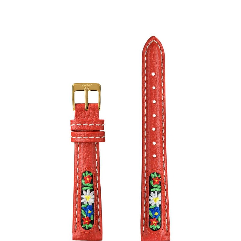 Leather Watch Band with Swiss Flower Embroidery E3.1372.M