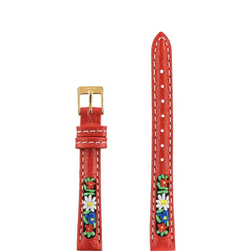 Leather Watch Band with Swiss Flower Embroidery E3.1372.S