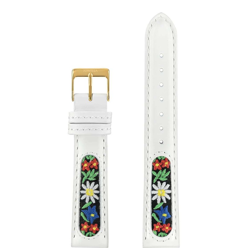 Leather Watch Band with Swiss Flower Embroidery E3.1374.L