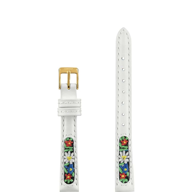 Leather Watch Band with Swiss Flower Embroidery E3.1374.S