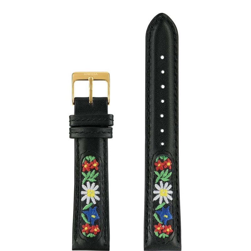 Leather Watch Band with Swiss Flower Embroidery E3.1376.L