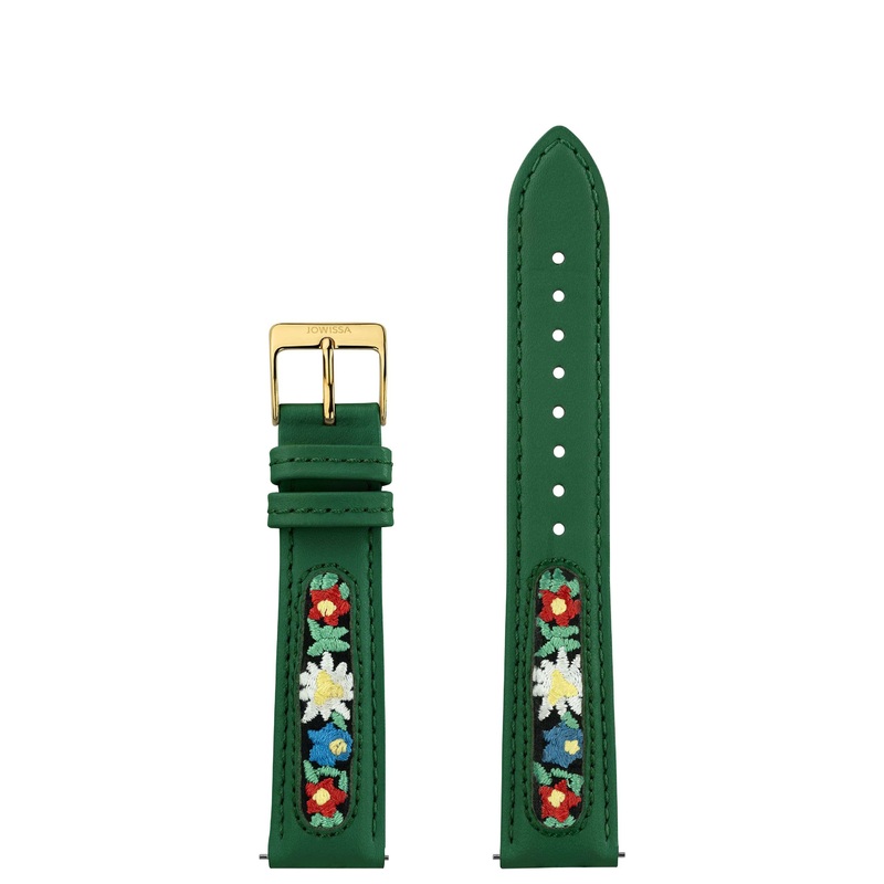 Leather Watch Band with Swiss Flower Embroidery E3.1500.L