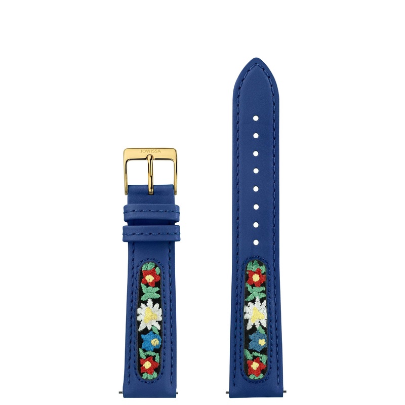 Leather Watch Band with Swiss Flower Embroidery E3.1501.L