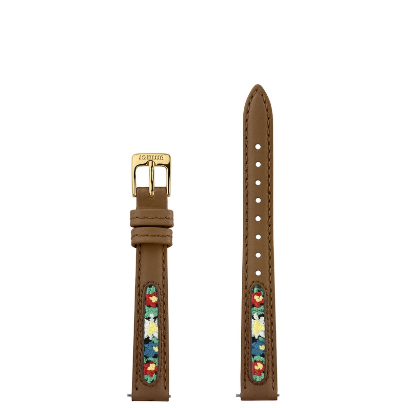 Leather Watch Band with Swiss Flower Embroidery E3.1502.S