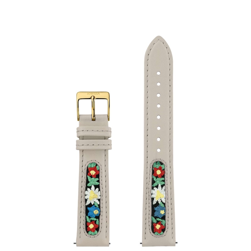 Leather Watch Band with Swiss Flower Embroidery E3.1503.L