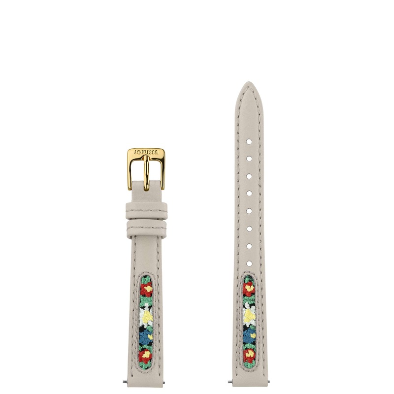 Leather Watch Band with Swiss Flower Embroidery E3.1503.S