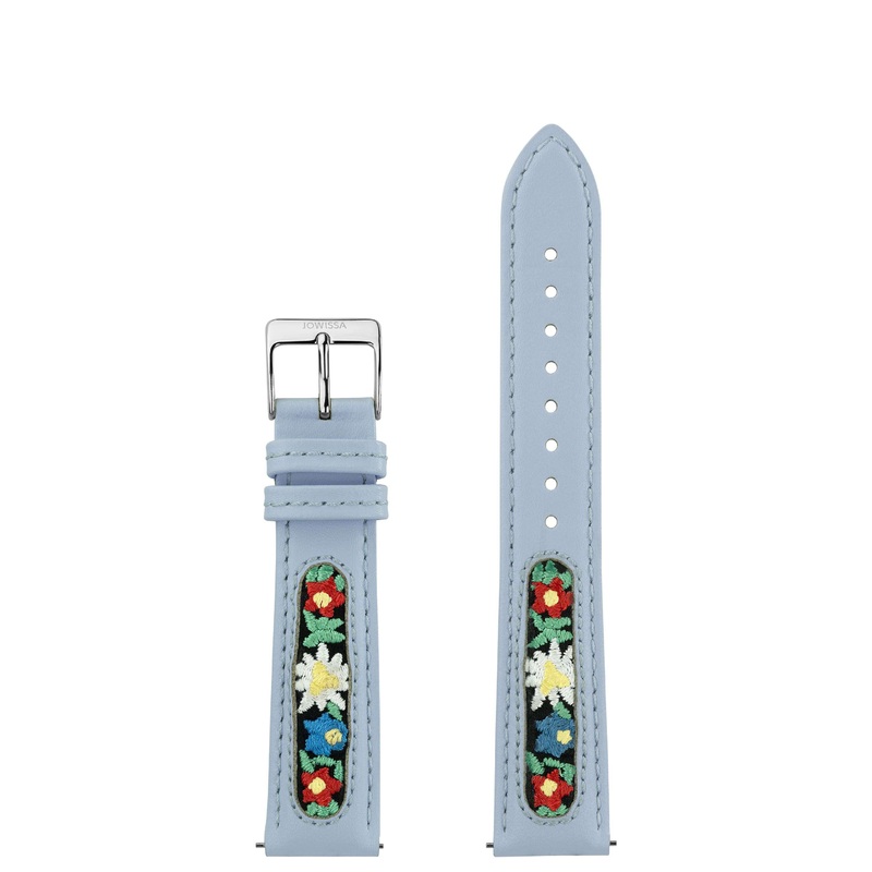 Leather Watch Band with Swiss Flower Embroidery E3.1504.L