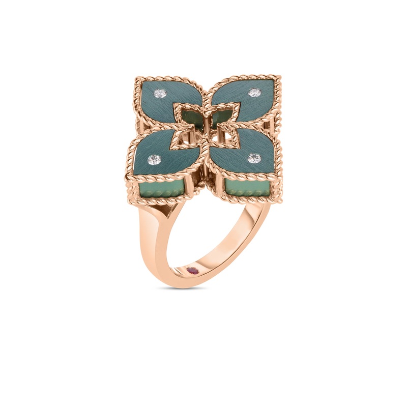 18K Rose Gold Venetian Princess Green Titanium And Diamond Flower Ring