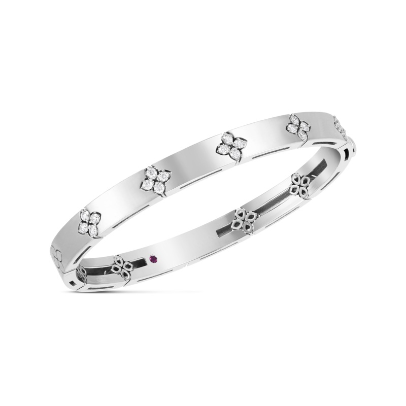 18K White Gold Love In Verona Medium Width Diamond Accent Bangle