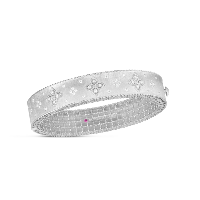 18K White Gold Venetian Princess Diamond Satin Bangle