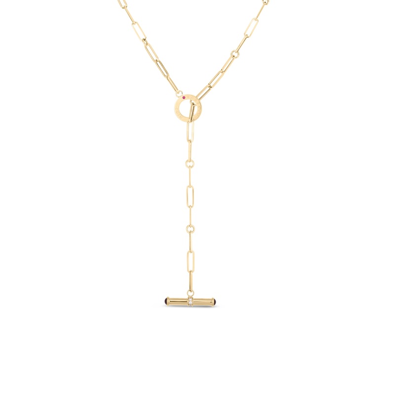 18K Yellow Designer Gold Paperclip Chain W. Diamond Accent Toggle Closure