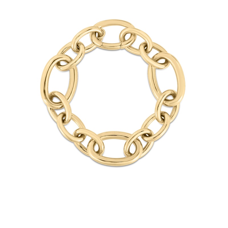 18K Yellow Designer Gold Sqaured Edge Paperclip Link Bracelet