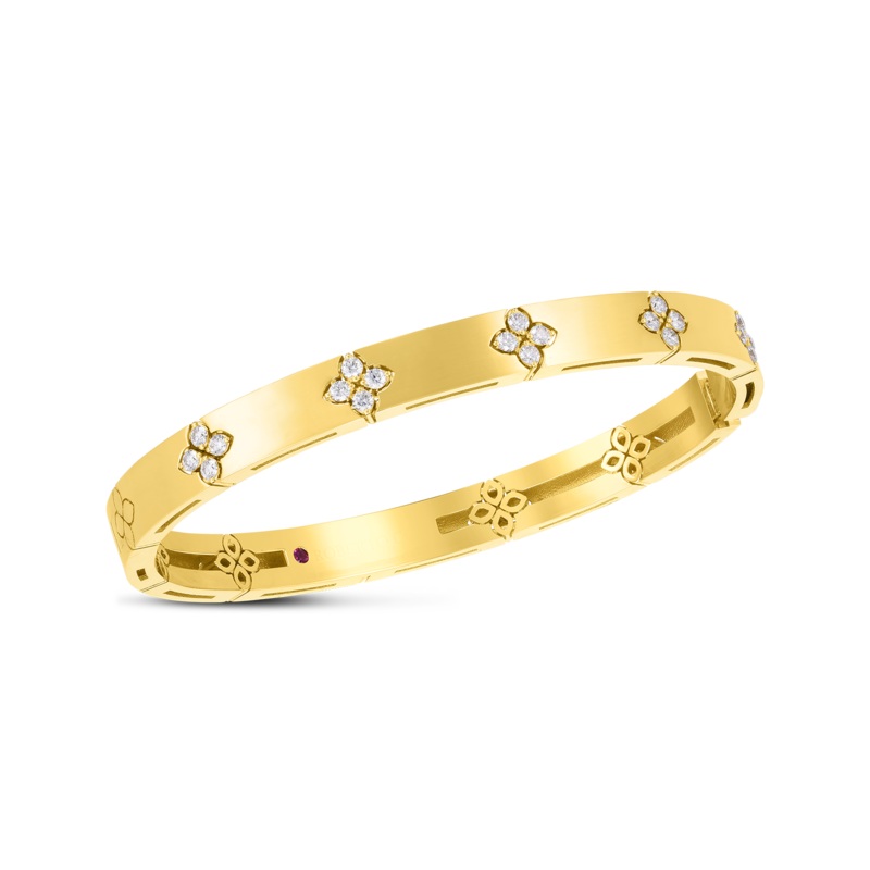 18K Yellow Gold Love In Verona Medium Width Diamond Accent Bangle